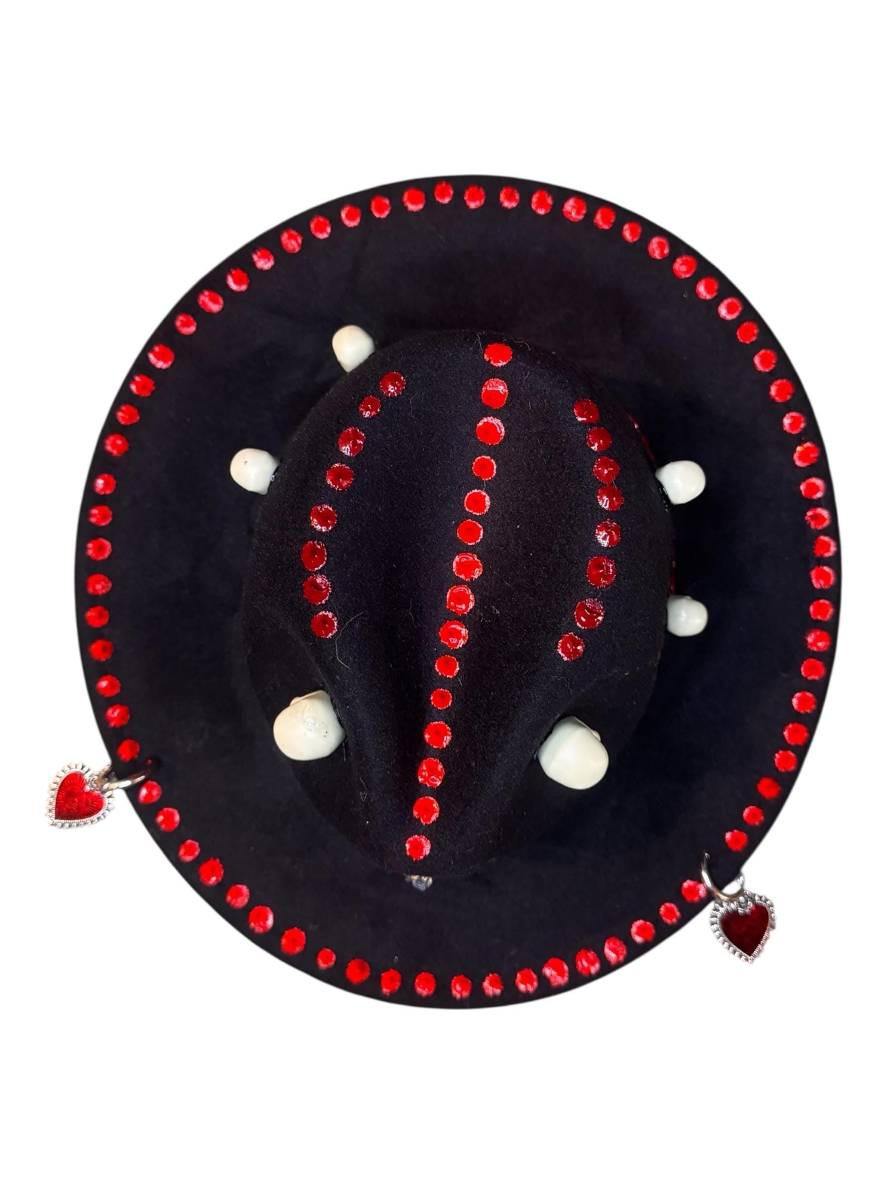 Handmade Black Felt Skull Hat: Gothic Halloween Festival Hat