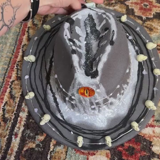 Eye of Sauron Burning Man Hat: Light-Up Skull String Lights, Glow-in-the-Dark Paint