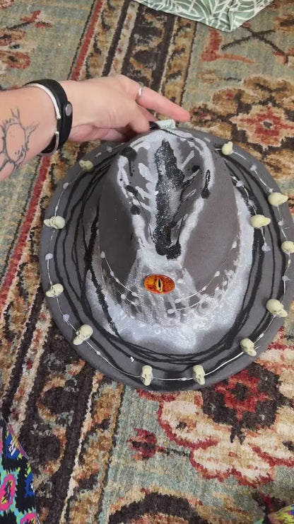 Eye of Sauron Burning Man Hat: Light-Up Skull String Lights, Glow-in-the-Dark Paint