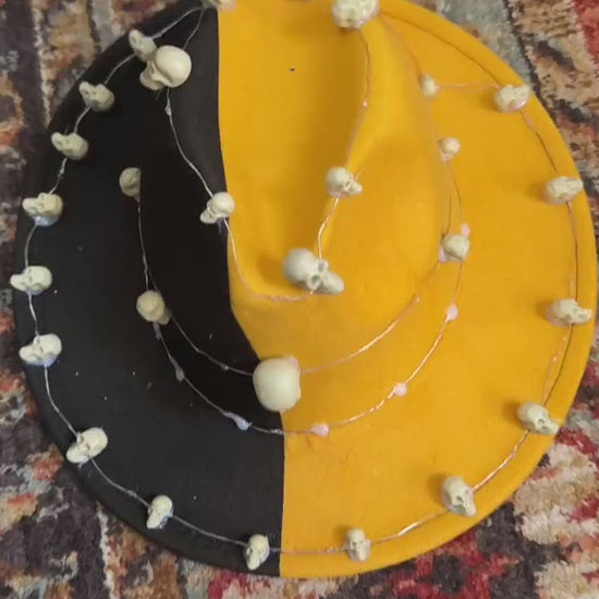 Orange & Black Skull Burning Man Hat: LED Light-Up Statement Piece