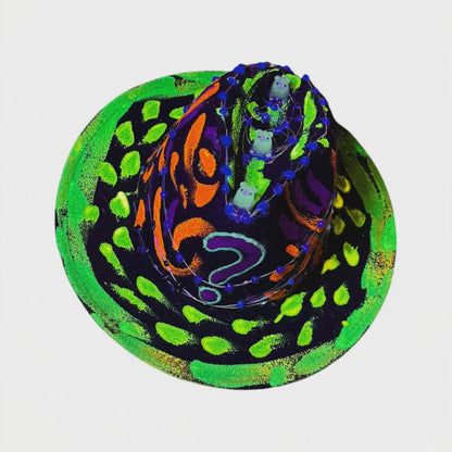 Hand-Painted Neon Glow Festival Hat with LED Lights & Bear Figurines